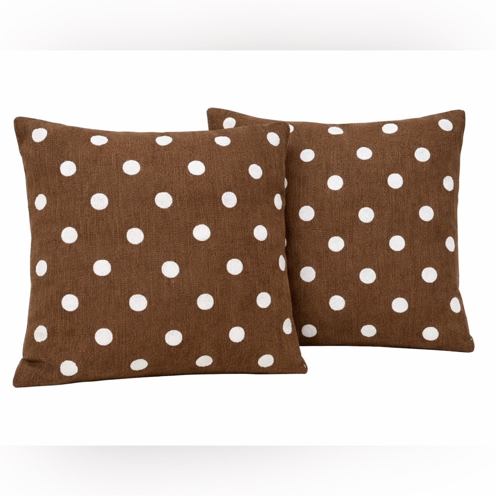 PB Teen Brown Polka Dot Crewel Pillow Covers Set of 2‎ 16x16